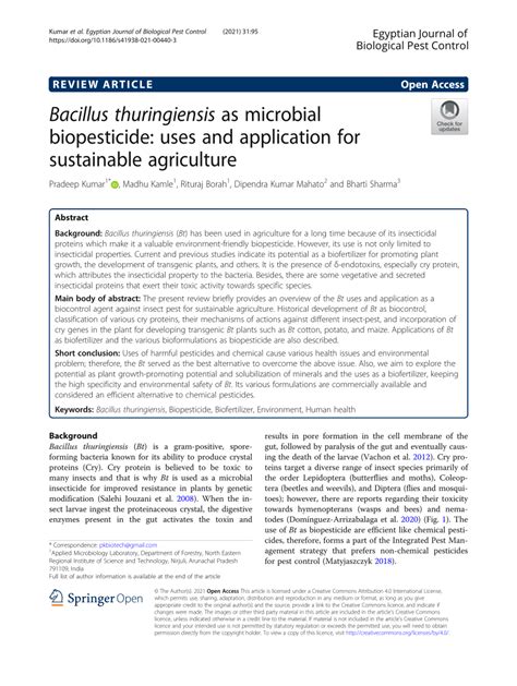 Pdf Bacillus Thuringiensis As Microbial Biopesticide Uses And