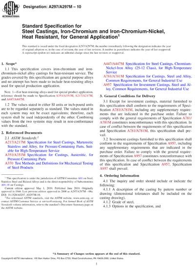 ASTM A297 A297M 10 Standard Specification For Steel Castings Iron