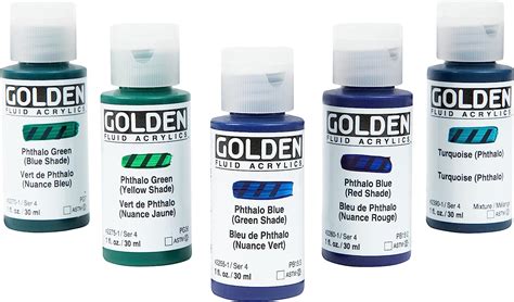 Golden Fluid Acrylic Paint Set Colors Phthalo Blue Green Shade