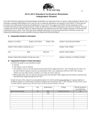 Fillable Online Paloverde 2013 2014 Verification Worksheet Independent