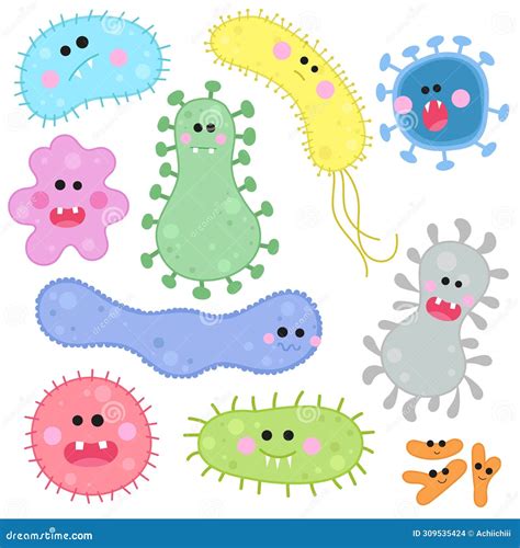 Vector Cartoon Evil Bacteria And Virus Set Stock Vector Illustration