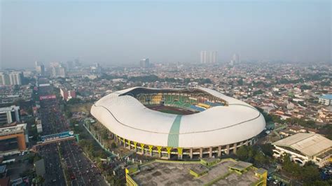 Aerial View Of The Largest Stadium Of Bekasi From Drone And Noise Cloud