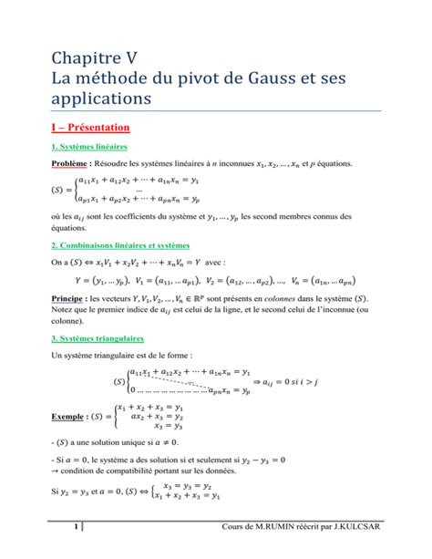 La M Thode Du Pivot De Gauss