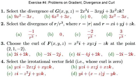 Solved Exercise 4 Problems On Gradient Divergence And Curl 1