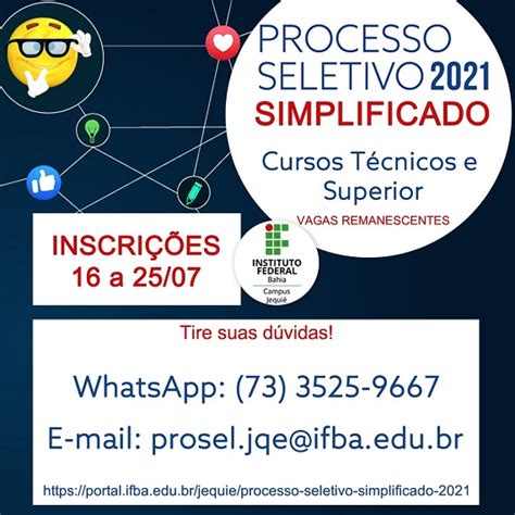 Ifba Jequié Abre Processo Seletivo Para Cursos Técnicos E Superior