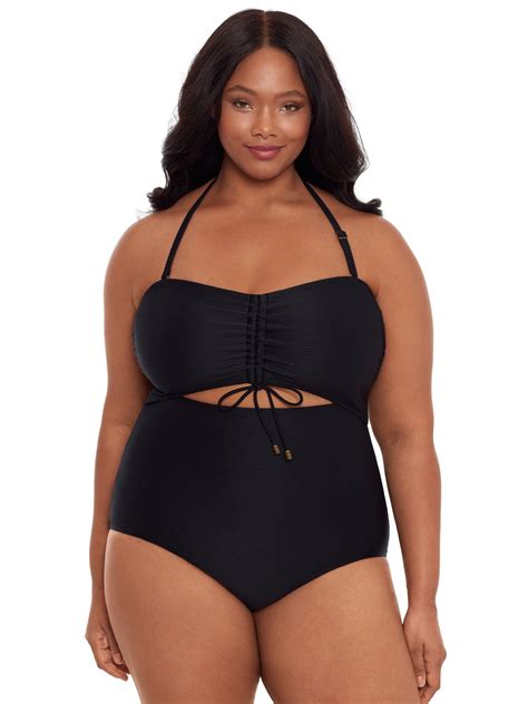 Time And Tru Women S And Women S Plus Size Ribbed Cutout One Piece