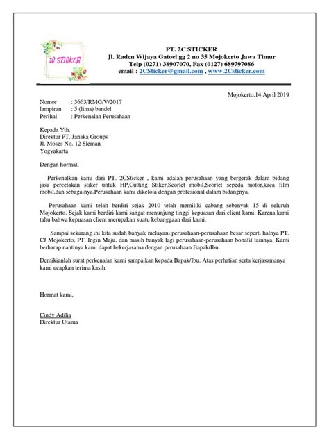 contoh surat perkenalan perusahaan