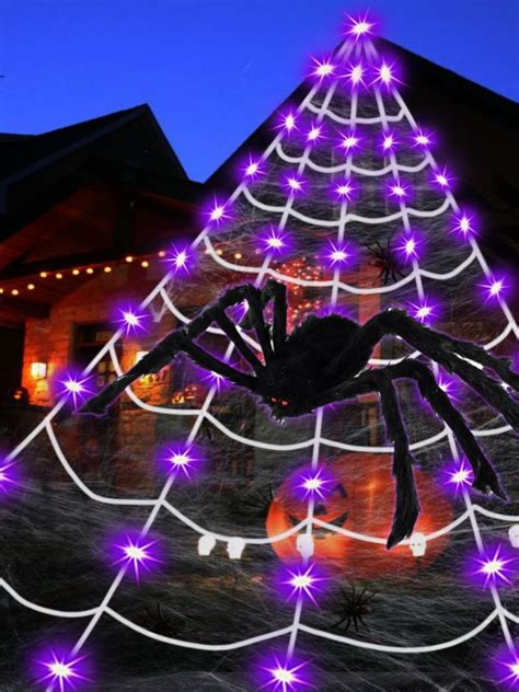 Flyowl Spider Web Halloween Decorations Outdoor Lights, 125 Purple LED ...