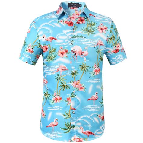 Sslr Hawaiian Shirt For Men Flamingo Short Sleeve Casual Button Down