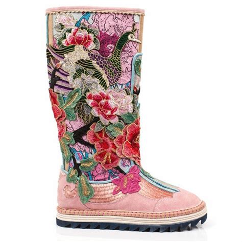 Irregular Choice Bodonch New Pink Peacock Floral Xmas T Boots Size 4