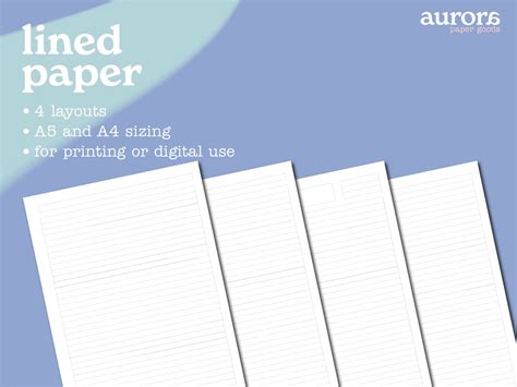 Printable Lined Paper Digital Paper Template A4 & A5 - Etsy