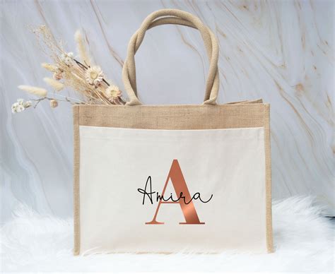 Jute Bag With Name And Initial Jute Bag With Compartment Initial