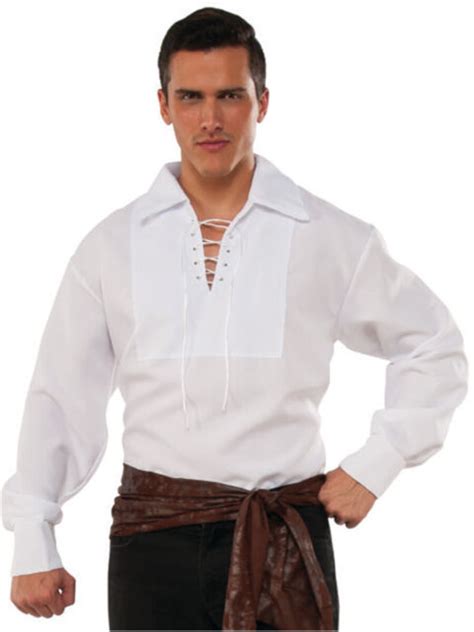 Men S Swashbuckler White Lace Up Pirate Shirt Costume EBay