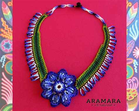 Huichol Necklace Mexican Jewelry Beaded Flower Mexican Etsy