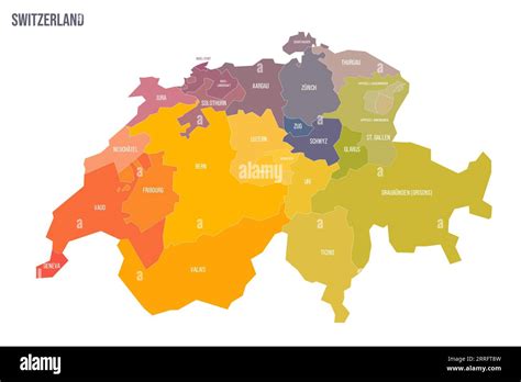 Suiza Mapa político de las divisiones administrativas cantones