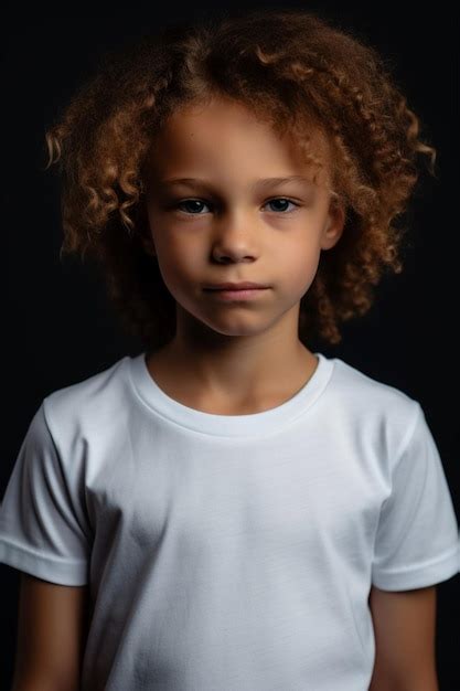 Un Chico Con El Pelo Rizado Se Para Sobre Un Fondo Negro Foto Premium