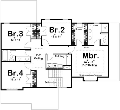 4 Bedroom 2 Story Traditional Style House Plan Maryville