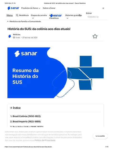 História Do Sus Da Colônia Aos Dias Atuais Sanar Medicina Pdf