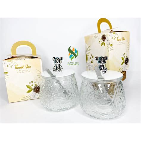 jual souvenir gelas teddy bear cangkir gagang kaca motif beruang