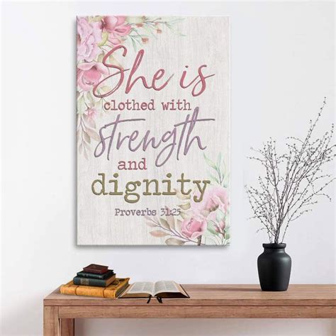 She Is Clothed With Strength And Dignity Canvas Bible Verse Wall Art Bible Verse Wall Art