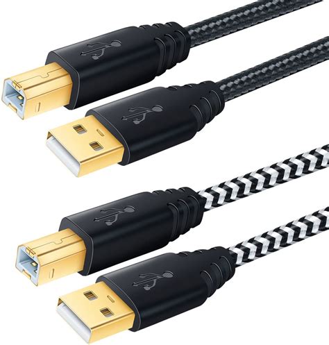 USB Type-A Male to USB Type-B Male Nylon Braided Cable Cord with Gold ...