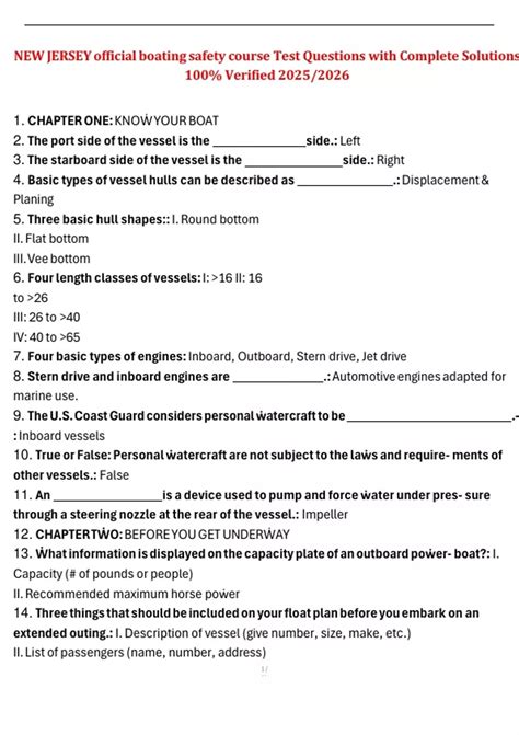 New Jersey Official Boating Safety Course – Test Questions with