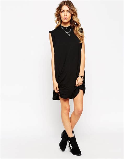 Asos Tunic Dress With Drop Arm Hole In Black Lyst