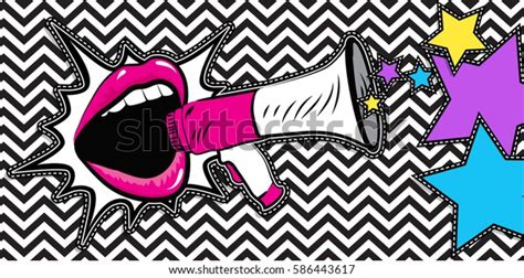 Sexy Open Female Mouth Megaphone Screaming Stock Vector Royalty Free