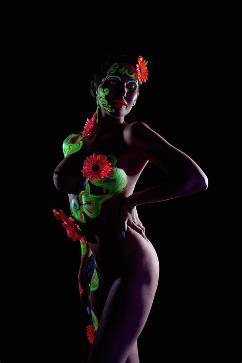 Naked Woman With Flowers In Neon Light Photograph By Andrey Guryanov Fine Art America
