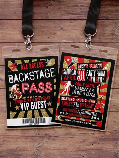 Retro Neon Vip Pass Backstage Pass Vip Invitation Birthday Invitation Pop Star Roller