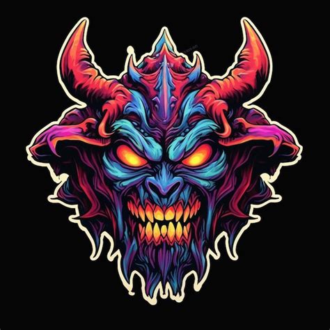 Premium Photo A Colorful Demon Head With Horns And Glowing Eyes