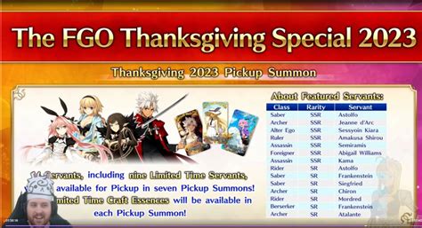 FGO Thanksgiving Special 2023 Special Pickup Summon Banners Announced!!! : r/grandorder