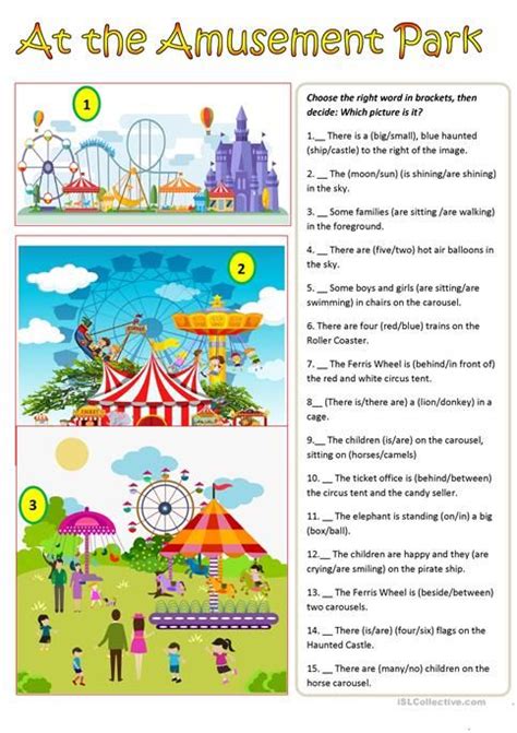 At The Amusement Park ESL Worksheet By Cunliffe Worksheets Library