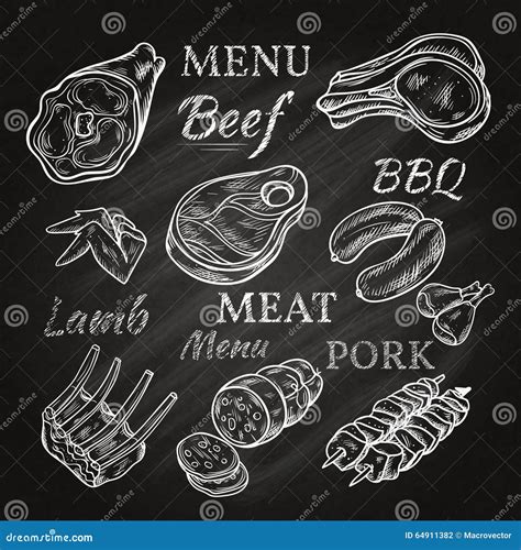 Retro Meat Menu Icons On Chalkboard Stock Vector Illustration Of