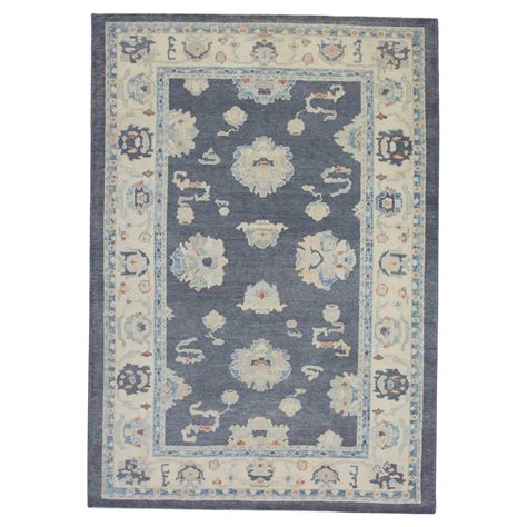 Blue And Orange Floral Pattern Handwoven Wool Turkish Oushak Rug 6 5 X