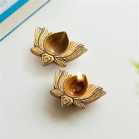 Buy Exclusivelane Lotus Shaped Brass Diya For Puja Room Mandir Pure