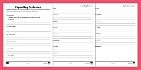 Expanding Sentences Worksheets Ela Resources Twinkl Usa