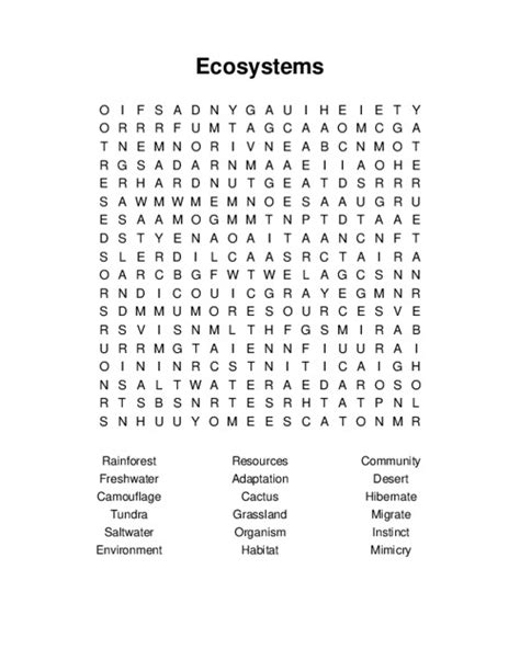 Ecosystems Word Search