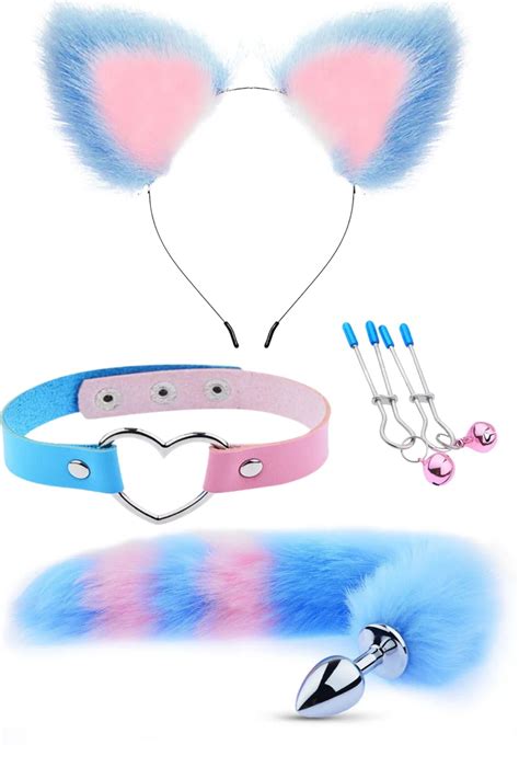 Cupid Shop Kendini Ke Fet T Yl Kulak Seti Pembe Mavi Kedi Kuyruklu Paslanmaz Elik Anal Butt