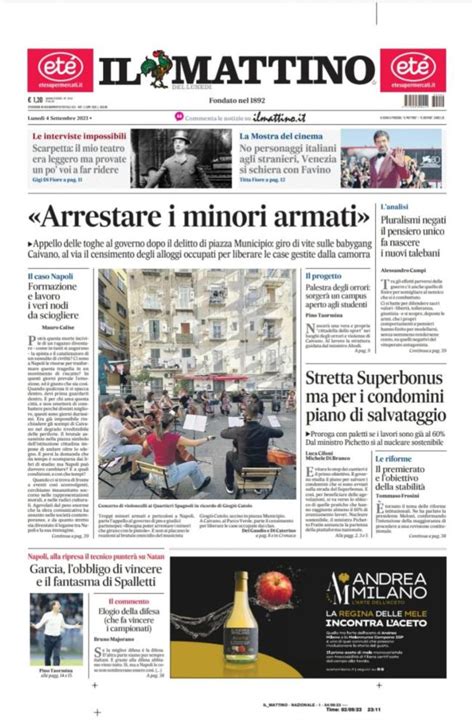 PRIMA PAGINA Il Mattino Garcia L Obbligo Di Vincere E Il Fantasma