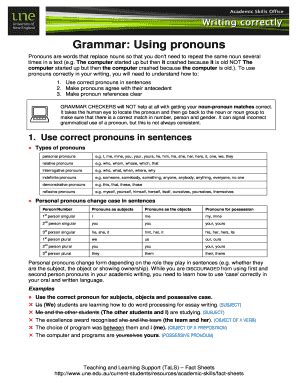 Fillable Online Grammar Using Pronouns Fax Email Print Pdffiller