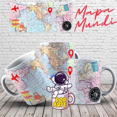 Caneca Porcelana Mapa Mundi Rose Caneca Porcelana Minhas Viagen