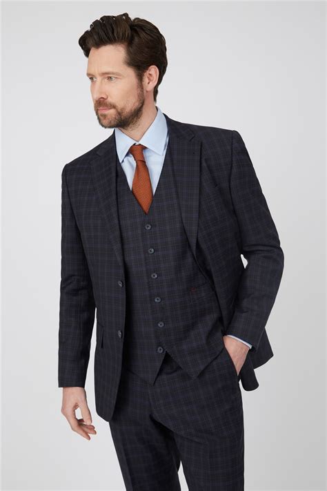 Jeff Banks Navy Check Travel Waistcoat