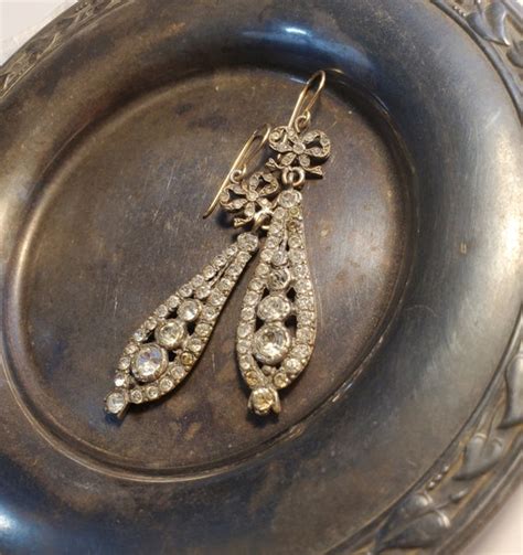 Antique Silver Plated Paste Pendeloque Earrings Gem