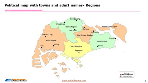 Singapore Map with 5 Regions and 55 URAs - Editable PowerPoint Maps