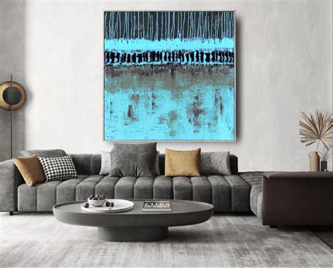 Abstract Seascape, Teal Abstract Art, Painting for Room, 40''40'' - Etsy