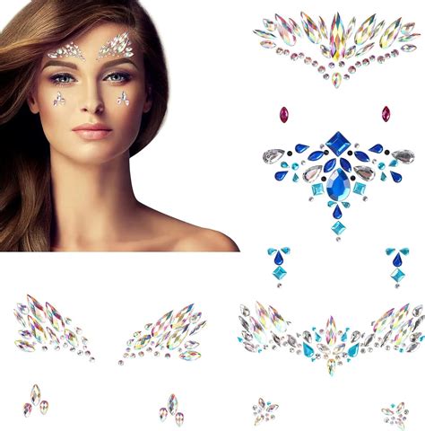 Runmeihe Sets Face Jewels Makeup Sticker Silver Crystal Mermaid