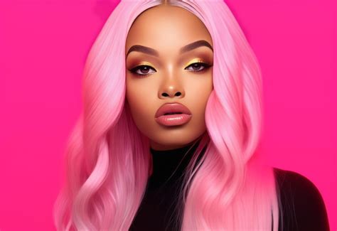 Premium Ai Image Mulatto Female Fashion Model With Pink Hair