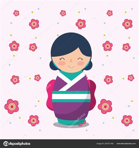 Japanese Kokeshi Doll In Kimono Stock Vector Image By ©yupiramos 202721166