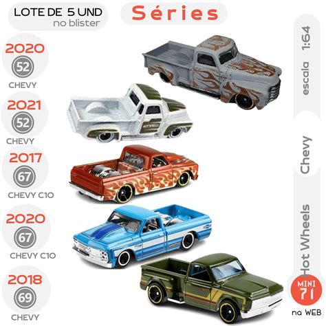 Lote de 5 und Séries Hot Wheels Pickup Chevy Ano 52 69 e 67 Mini71 na Web